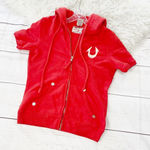 True Religion Authentic  Red Short Sleeve Zip Hoodie Sweater‎ Jacket Size Medium Photo 0