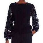 Sioni Milano Black Illusion Sheer Floral Embellished Sleeve Sweater Size Small Photo 0