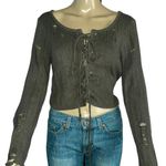Lorena Rose Lace Up Destroyed Cropped Sweater Photo 0
