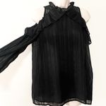 WAYF NEW  Cold Shoulder High Ruffle Neck Long Sleeve Blouse Top Black Medium Photo 1