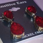 Sensitive Ears Gold Tone Dangling Red CZ Rhinestone Classic Formal Earrings Photo 3