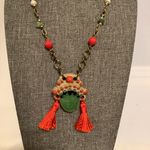 Handmade Brass Pearls Gemstones Ceramic Pendant Necklace Photo 1