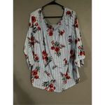 New York Laundry  Blue Red Floral Print Bell 3/4 Sleeve Scoop Neck Top 1X Photo 4