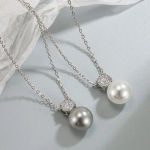Boutique NEW Pearl Pave Simulated Diamond Necklace White Gold 925 Silver 16-18"‎ Photo 8