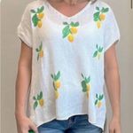 Wooden Ships White and Yellow Lemon cap sleeved sweater EUC Photo 0