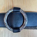 Womens Belt Wide Stretch Silver Made in USA Black Leather Medium Quiet Luxury Photo 1