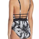 Nicole Miller swimsuit NEW plunge One Piece white Black feather print swimwear Photo 7