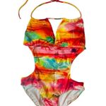 OP  Ocean Pacific Multi Colored One Piece Monokini Backless Halter Large (Jr) Photo 0