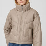 Abercrombie & Fitch Abercrombie Vegan Leather Puffer Jacket Size M Neutral Beige Cropped Winter Photo 0