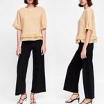 ZARA Cream Beige Tweed Knit Fringe Crewneck Short Sleeve Sweater Top Size XS Photo 8