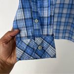 Talbots Blue Checkered Plaid Cotton Casual Ruffle Neck Long Sleeve Popover Shirt Photo 5