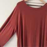 Free People Shimmy Shake Top Oversized Rust Long Sleeve Blouse scalloped hem EUC Photo 4
