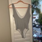 Lulus Striped Ribbed Scoop Bodysuit in Black & Cream size Small Photo 6