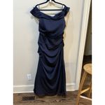 La Femme New  Off the Shoulder Satin Trumpet Gown In Navy‎ Size 18 Photo 3