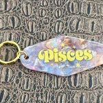 Pisces Zodiac Glitter Keychain Purple Marbled Acrylic Astrological Gift Pink Photo 0