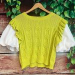 Entro  Twofer Puff Short Sleeve Knit Blouse Medium Sweater Lime Green Preppy Photo 1
