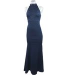 Missguided  Navy Blue Lace Halter Sleeveless Cocktail Maxi Bridesmaid Dress Sz 2 Photo 3