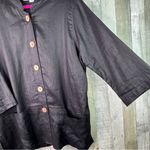 Caroline Rose 1X Black 100% Linen 3/4 Sleeves Front Pockets Jacket Shacket Shirt Photo 4