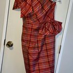 J.Crew  NWT One Shoulder Ocho Silk Blend Orange Plaid Dress with Bows Size 2 Photo 0