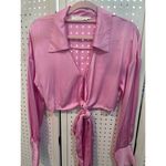 ASTR The Label Pink Satin Long Sleeve Cropped Tie Collared Shirt Size S Wrap Photo 1