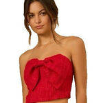 Altar'd State Red  Khloe Tweed Bow Corset Top Size Small Christmas Valentine Date Photo 0