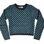 Daydreamer  Checkerboard Crop Sweater Teal‎ Black Long Sleeve Knit Women's XS Photo 0