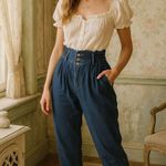 Vintage Essentials Barrel Jeans High Waisted Pleated Cottagecore Chic W12 Blue Size 12 Photo 1