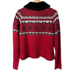 Sonoma Womens Fair Isle Zip Cardigan Sweater Size L Faux Fur Cottage Holiday Photo 2
