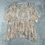 Free People Shirt Women Medium Cream Tan Paisley Say You Will Sheer Babydoll Y2K Photo 1