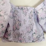 EXPRESS New  Floral Puff Sleeve Ruched Cropped Top in pale lavender size M Photo 4