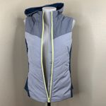 Mountain And Isles Women’s Sz S Blue Puff Vest Full Yellow Zip Hooded Photo 2