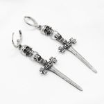 Skull and Sword Dangle Earrings Silver Photo 1