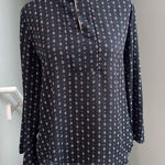 Loft Women’s Black Patterned Blouse Flared Sleeves XS Office Business Casual Photo 0