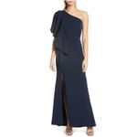 Vince Camuto One Shoulder Ruffled Evening Gown Blue Size 6 Thigh Slit Formal Photo 11