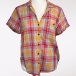 Toad & Co  Organic Cotton Plaid Button Front Shirt Red Yellow Small Photo 0