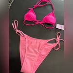Wild Fable Two Tone Pink 2 Piece Swimsuit Bikini Triangle Halter Top Side Ties NWT Sz XXS Photo 1