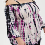 Torrid Plus 0 0X Purple Tie Dye Cold Shoulder Flare Smocked Babydoll Top Shirt Photo 0