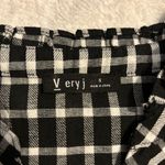 Very J  Oversized Black Striped Blouse. Size Small. Button 3/4 Front. Ruffle Photo 5