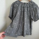 Madewell  Embroidered Gingham Shirred Puff-Sleeve Top Blouse Black White S Photo 4