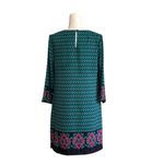 Crown & Ivy Dress Shift 3/4 Sleeve Geo Elephant Print Navy Turquoise Pink Size 8 Photo 3