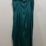 Zaberry Hunter Dark Green Satin Cowl Slouch Neck Leg Ruching Midi Dress Size M Blue Size M Photo 1