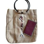 None African Print Large Boho Jute Tote & Wallet Round 9" Wooden Handles Cottage Gift Photo 0