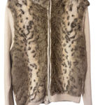 Anthropologie Anthony Faux Fur Leopard Print Zip Up Sweater Jacket Women's Cream Knit NWT Photo 0