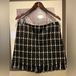 Tory Burch  Marisol Mini Tweed Skirt Holiday Black Stitch Plaid Fringe 8 Fall Photo 3