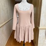 Free People  Onda Dropped waist Long Sleeve Stretch Cotton Dress Square neck Sz L Photo 5