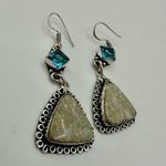 Tan and blue rhinestone silver tone triangle drop earrings Photo 2