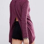 Free People Split Open Back Knit Turtleneck Sweater Sz Medium Plum Purple Photo 2