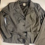 Halogen  Women's Linen Blend Blazer Dark Gray Three Button Tie Belt Lined Size 16 Photo 0