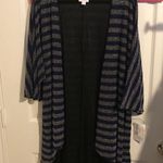 LuLaRoe  Cardi Lindsay Open Cardigan Elegant (2016) Sz L NWT Silver Blue Stripes Photo 0