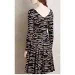 HD in Paris HD Paris Long Sleeve Skater Dress Size Large Black Tan Geometric Stripe Jersey‎ Photo 3
